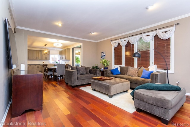 3845 Beechcrest, Rochester Hills, MI 48309 - living room featuring wood finished floors and crown molding