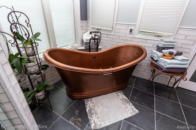 3845 Beechcrest, Rochester Hills, MI 48309 - full bath featuring a freestanding bath and a wainscoted wall