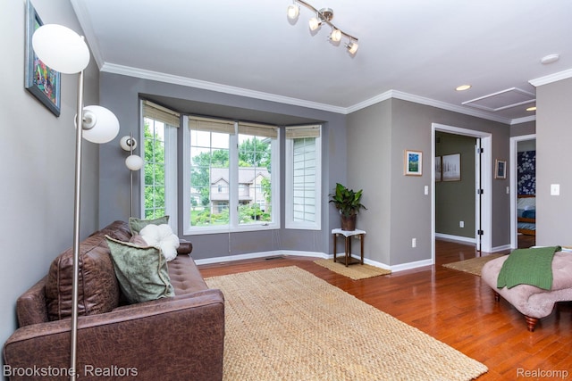 3845 Beechcrest, Rochester Hills, MI 48309 - living room with wood finished floors and ornamental molding