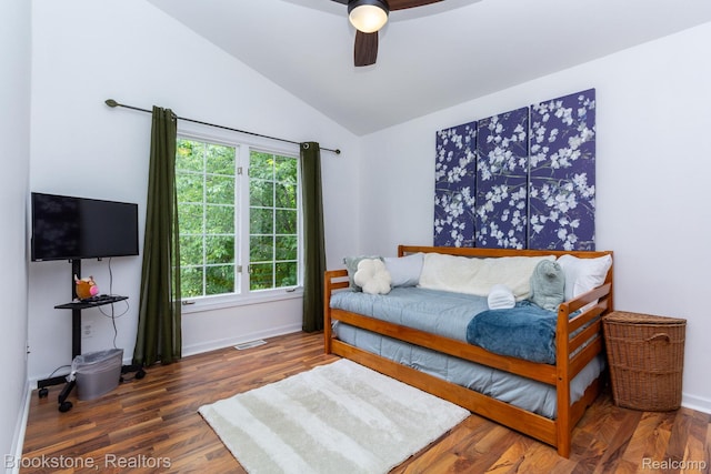 3845 Beechcrest, Rochester Hills, MI 48309 - bedroom with vaulted ceiling, wood finished floors, and ceiling fan
