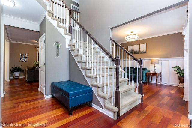 3845 Beechcrest, Rochester Hills, MI 48309 - staircase with wood finished floors and crown molding