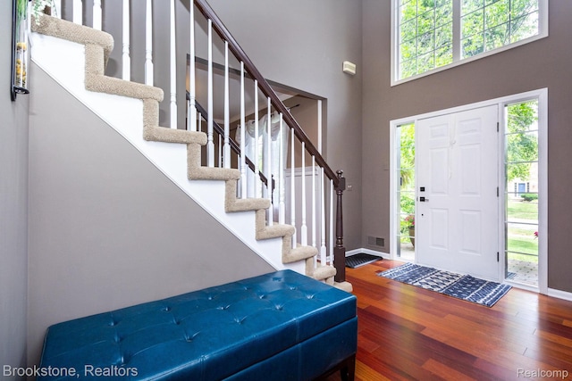 3845 Beechcrest, Rochester Hills, MI 48309 - foyer with wood finished floors, stairway, and a towering ceiling