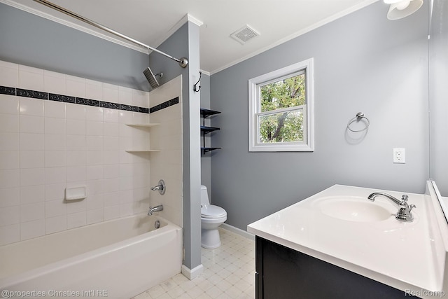 8873 Lagoon Dr, Brighton, MI 48116 - full bath with ornamental molding, vanity, washtub / shower combination, and tile patterned flooring