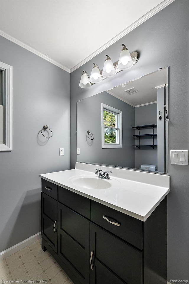 8873 Lagoon Dr, Brighton, MI 48116 - bathroom with vanity and ornamental molding