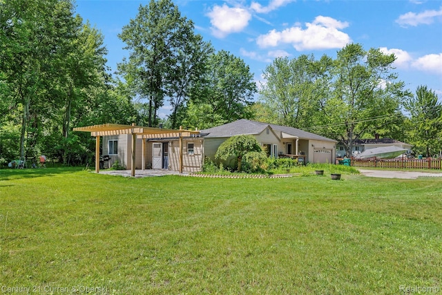 45055 Mcbride Ave, Van Buren, MI 48111 - view of front facade with a pergola, a garage, concrete driveway, and a patio
