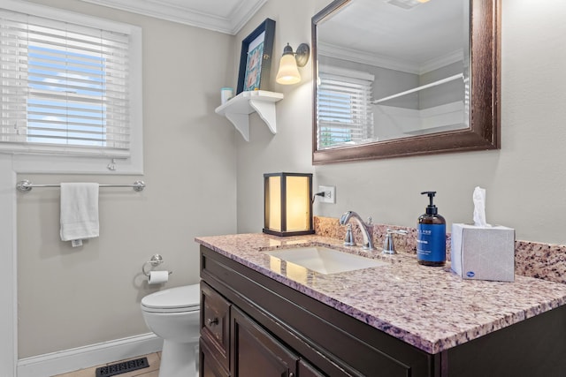 5160 Barker Rd, Jonesville, MI 49250 - bathroom featuring vanity, crown molding, and a shower