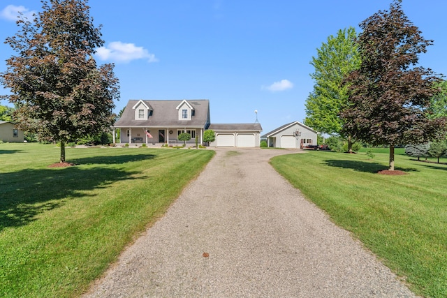 5160 Barker Rd, Jonesville, MI 49250 - cape cod home with a front yard, gravel driveway, and a porch