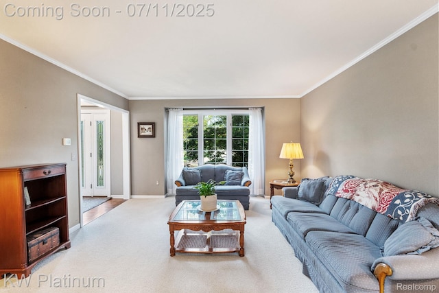 4317 Vassar Dr, Troy, MI 48085 - carpeted living room featuring ornamental molding and baseboards