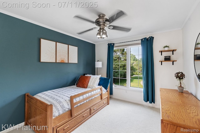 4317 Vassar Dr, Troy, MI 48085 - bedroom featuring ornamental molding, carpet, and a ceiling fan