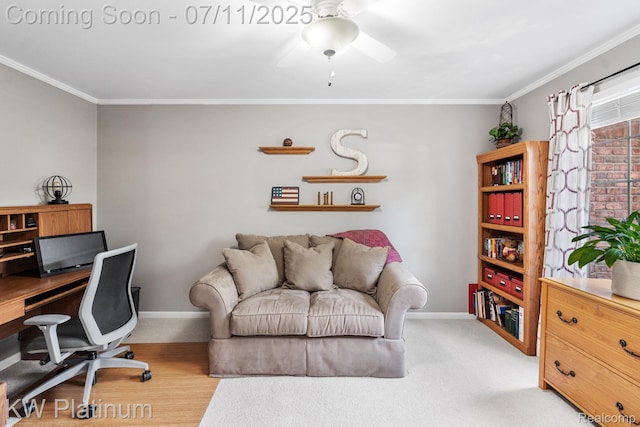 4317 Vassar Dr, Troy, MI 48085 - carpeted home office with crown molding and a ceiling fan