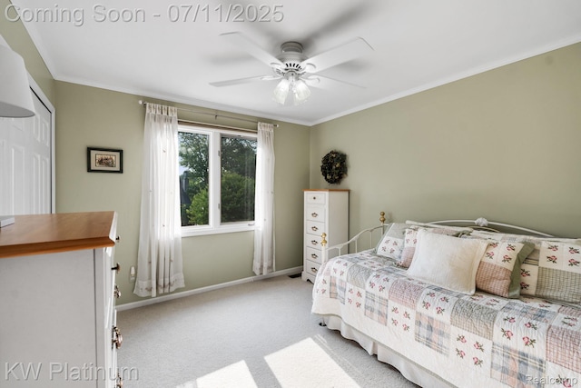 4317 Vassar Dr, Troy, MI 48085 - bedroom with crown molding, carpet, and a ceiling fan