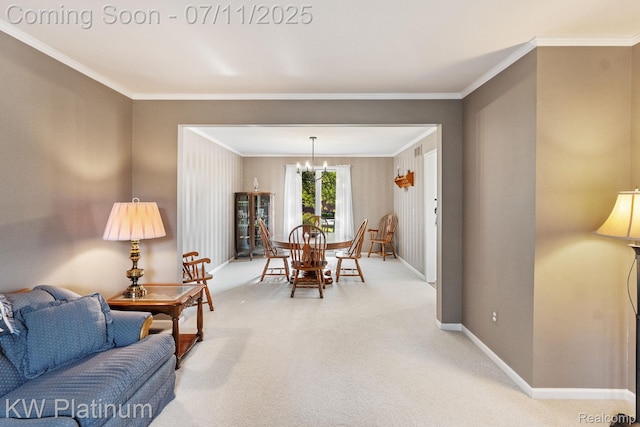 4317 Vassar Dr, Troy, MI 48085 - dining space with a chandelier, ornamental molding, and light carpet