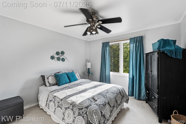 4317 Vassar Dr, Troy, MI 48085 - bedroom with light colored carpet, crown molding, and a ceiling fan