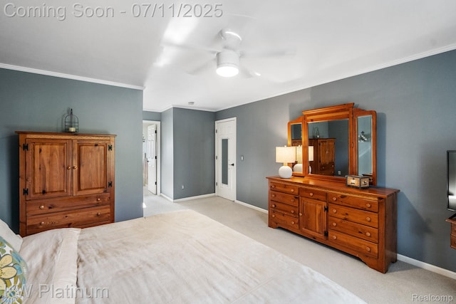 4317 Vassar Dr, Troy, MI 48085 - bedroom featuring crown molding, light carpet, and a ceiling fan
