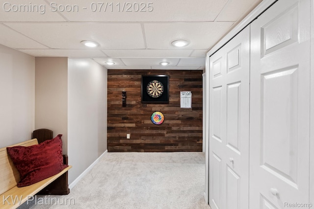 4317 Vassar Dr, Troy, MI 48085 - detailed view of wood walls, carpet, and recessed lighting