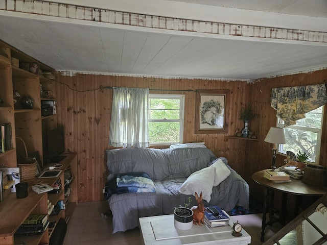 1936 W Cleveland, New Era, MI 49446 - living area with wood walls