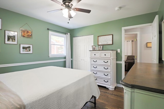 29687 Westfield St, Livonia, MI 48150 - bedroom featuring dark wood-style floors, a closet, and ceiling fan