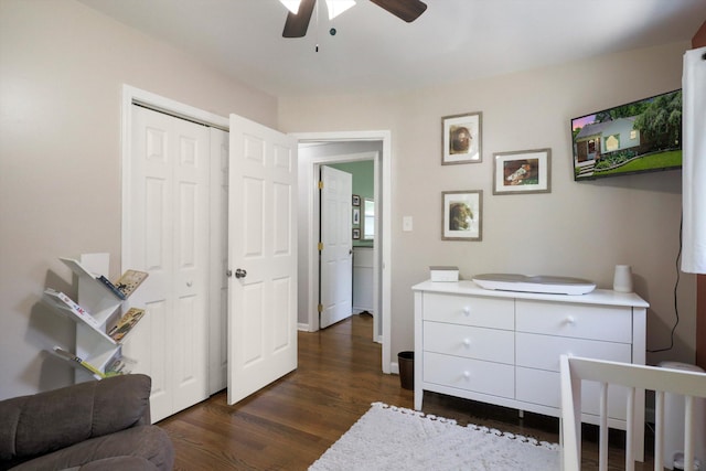 29687 Westfield St, Livonia, MI 48150 - bedroom featuring dark wood-style floors, a closet, and ceiling fan