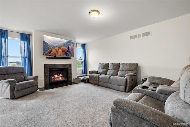 58565 Westmoore Cir, New Haven, MI 48048 - carpeted living area featuring a fireplace with flush hearth