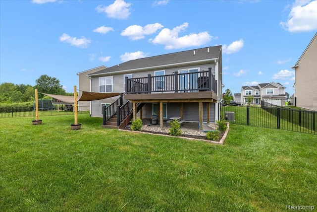 58565 Westmoore Cir, New Haven, MI 48048 - rear view of property with stairway, a deck, and a fenced backyard