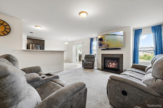 58565 Westmoore Cir, New Haven, MI 48048 - living room with a fireplace with flush hearth and light carpet