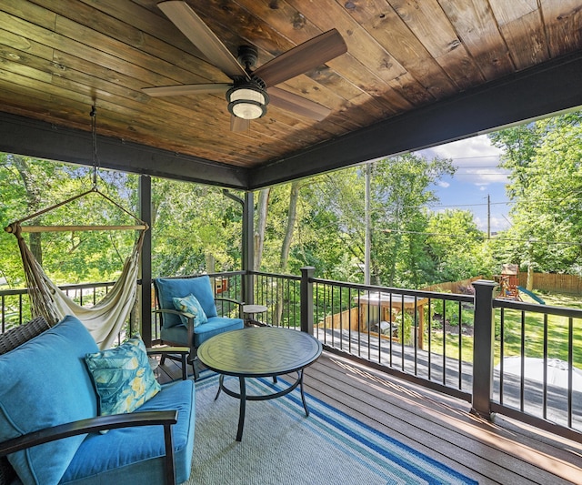 820 Barton Dr, Ann Arbor, MI 48105 - wooden terrace featuring a playground and view of scattered trees