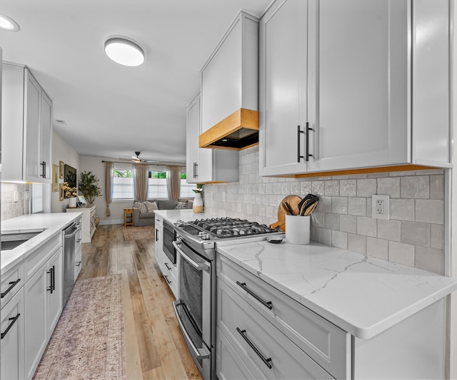 820 Barton Dr, Ann Arbor, MI 48105 - kitchen with stainless steel appliances, light wood-style floors, open floor plan, tasteful backsplash, and light stone countertops