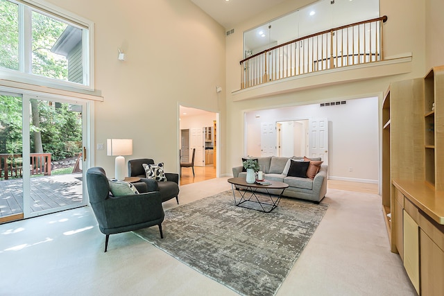 1544 Newport Creek Dr, Ann Arbor, MI 48103 - living area with a towering ceiling and light colored carpet