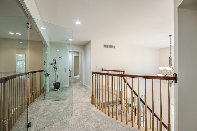 1544 Newport Creek Dr, Ann Arbor, MI 48103 - corridor featuring carpet floors, recessed lighting, an upstairs landing, and a chandelier