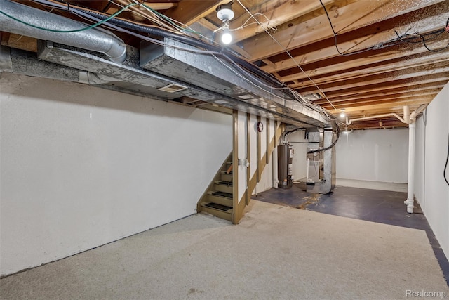 5419 Duke Ct, Warren, MI 48091 - unfinished basement with stairs, electric water heater, and heating unit