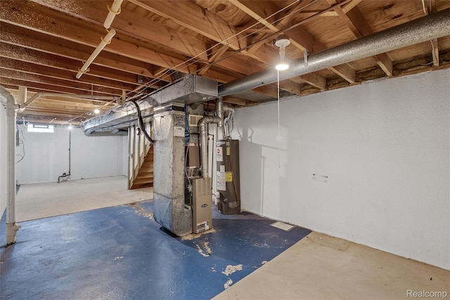 5419 Duke Ct, Warren, MI 48091 - below grade area with water heater, heating unit, and stairs