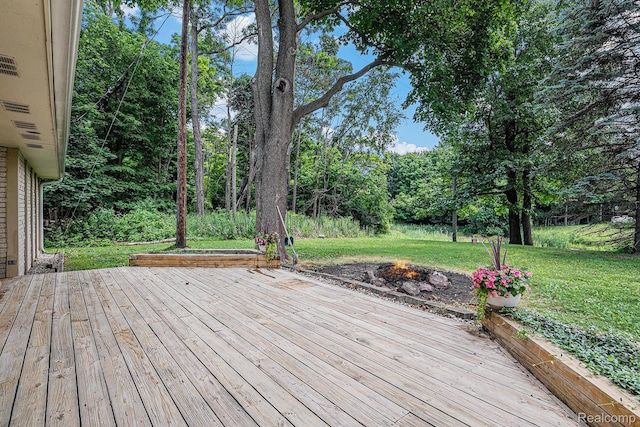 36680 Howard Rd, Farmington, MI 48331 - wooden deck featuring an outdoor fire pit and a lawn