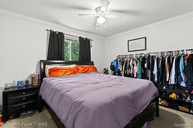 9125 Mandon Rd, White Lake, MI 48386 - carpeted bedroom with ornamental molding and ceiling fan