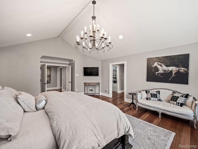 1200 Shipman Blvd, Birmingham, MI 48009 - bedroom with a chandelier, lofted ceiling, dark wood-style floors, and recessed lighting