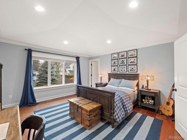 1200 Shipman Blvd, Birmingham, MI 48009 - bedroom with wood finished floors, recessed lighting, crown molding, and vaulted ceiling