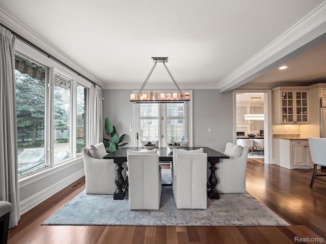 1200 Shipman Blvd, Birmingham, MI 48009 - dining room with a chandelier, dark wood finished floors, crown molding, and recessed lighting
