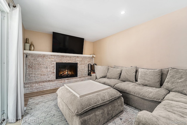 14128 Ellen Dr, Dearborn Heights, MI 48154 - living room featuring a fireplace, wood finished floors, and recessed lighting