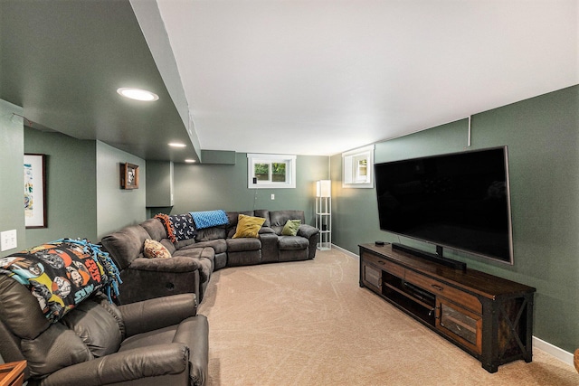 5920 Iris Rd, Ludington, MI 49431 - living room featuring light colored carpet and recessed lighting