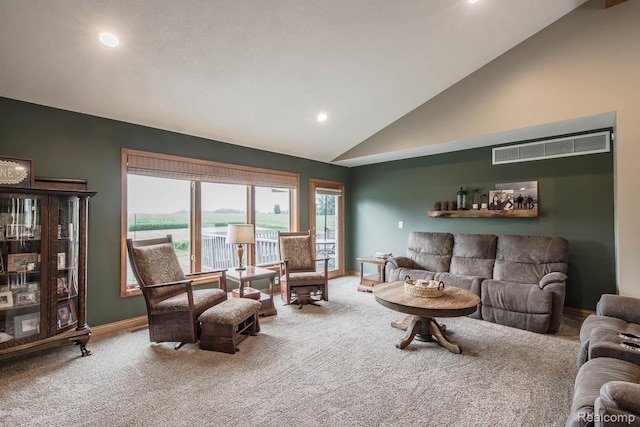 2086 Haines Rd, Lapeer, MI 48446 - carpeted living area featuring recessed lighting and high vaulted ceiling