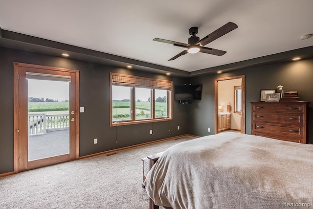 2086 Haines Rd, Lapeer, MI 48446 - bedroom featuring access to exterior, multiple windows, carpet, connected bathroom, and recessed lighting