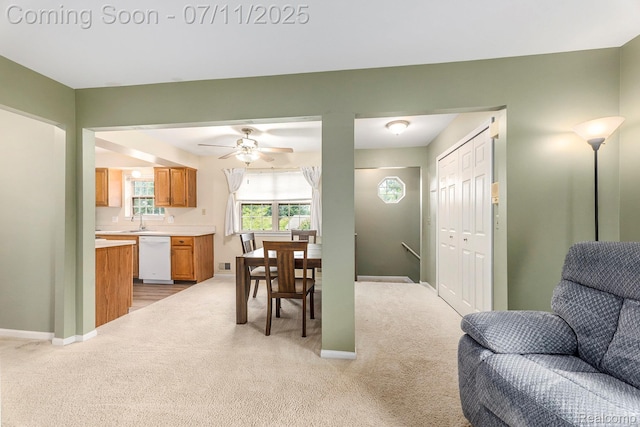 41455 Clinton Grove Dr, Clinton Township, MI 48038 - dining space with light colored carpet and ceiling fan