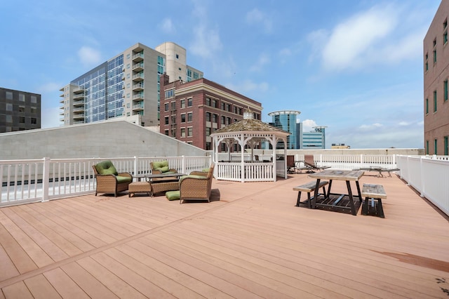 125 S Kalamazoo Mall Unit 603, Kalamazoo, MI 49007 - wooden terrace featuring a gazebo and an outdoor living space