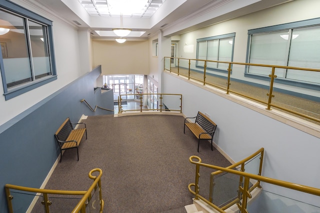 125 S Kalamazoo Mall Unit 603, Kalamazoo, MI 49007 - corridor featuring an upstairs landing, a tray ceiling, and a towering ceiling