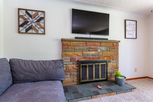 8345 E 14 Mile Rd, Sterling Heights, MI 48312 - detailed view of a textured ceiling, carpet flooring, and a fireplace