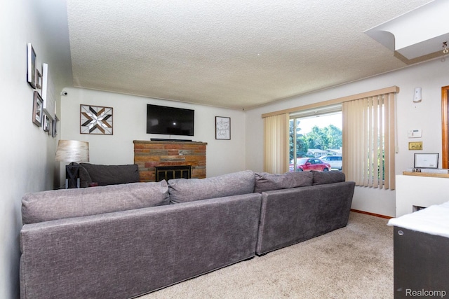 8345 E 14 Mile Rd, Sterling Heights, MI 48312 - carpeted living area with a fireplace and a textured ceiling
