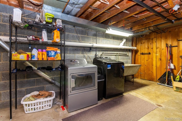 8345 E 14 Mile Rd, Sterling Heights, MI 48312 - unfinished basement with separate washer and dryer and concrete block wall