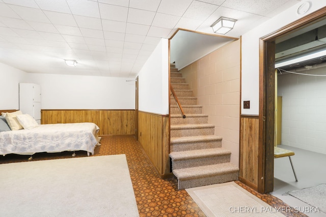 1838 Kings Ct, Muskegon, MI 49445 - bedroom featuring wainscoting and wood walls