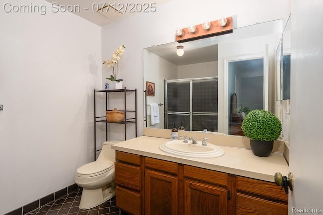 7427 Radcliff Ct, West Bloomfield, MI 48322 - bathroom featuring vanity, a shower with shower door, and tile patterned flooring