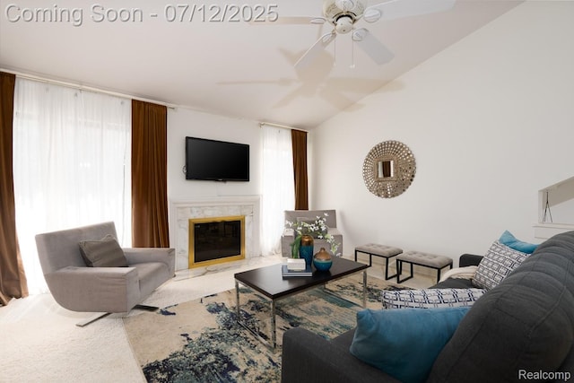 7427 Radcliff Ct, West Bloomfield, MI 48322 - living area featuring a ceiling fan, plenty of natural light, and a high end fireplace