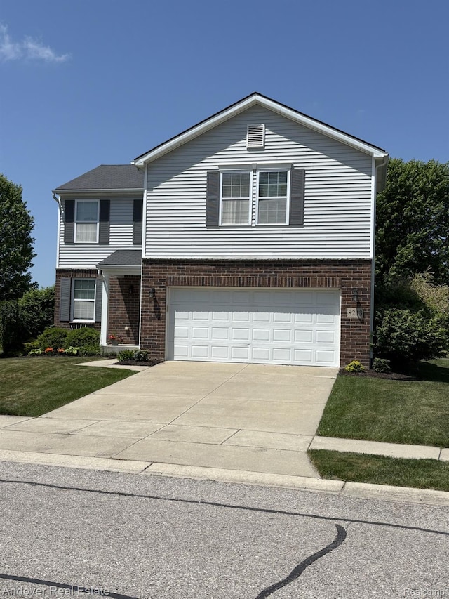 8213 Bayberry Ct, Dexter, MI 48130 - traditional-style home featuring brick siding, driveway, an attached garage, and a front lawn